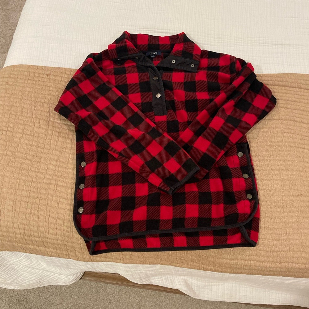 Chaps Red and Black Buffalo Plaid Snap Pullover